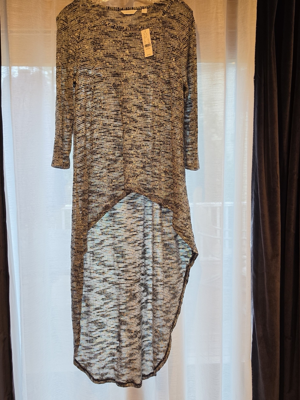 New York & Company Black and White Marled High-Low Knit Dress